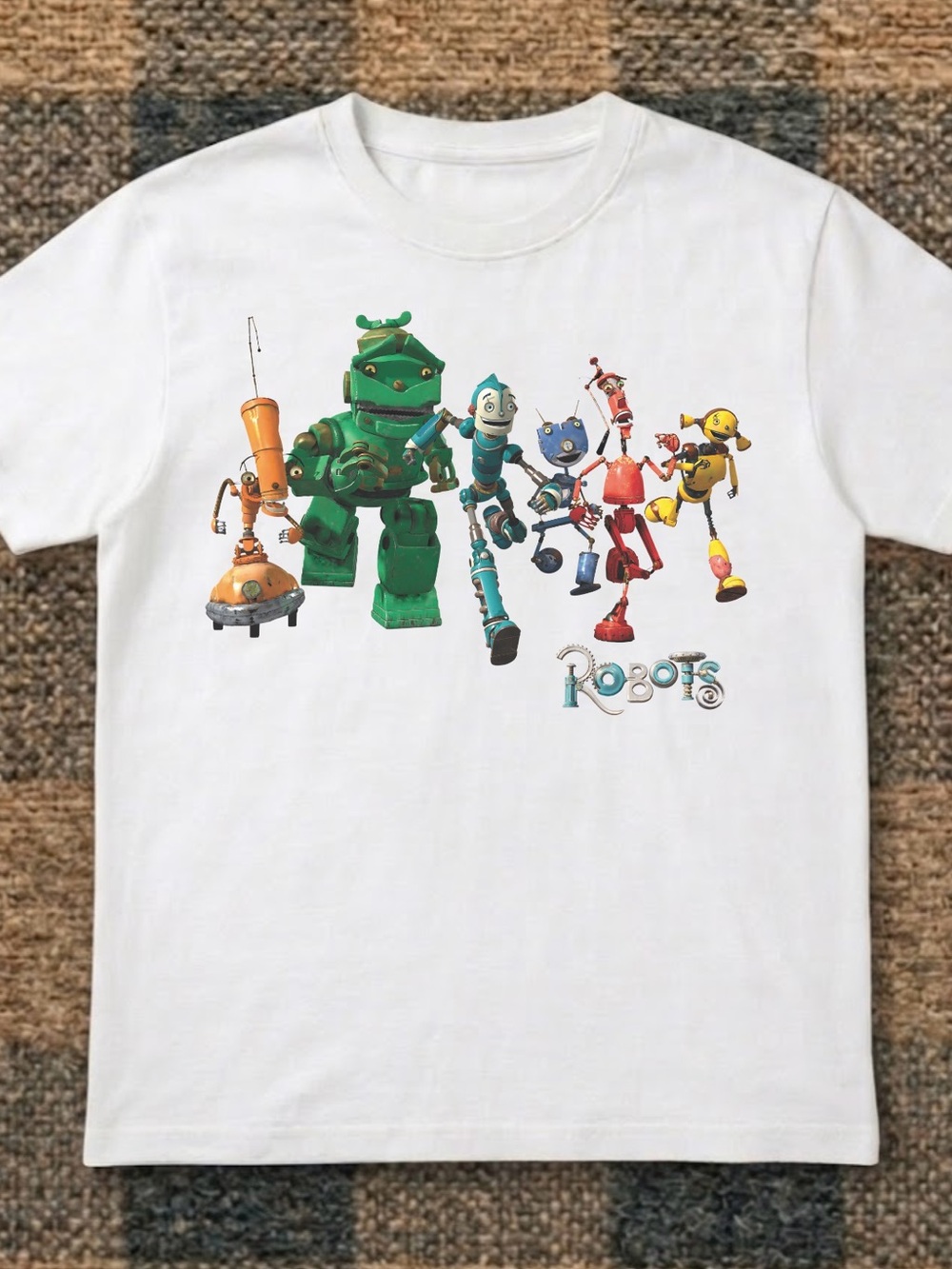 Gildan White T-Shirt with Colorful Robots Graphic